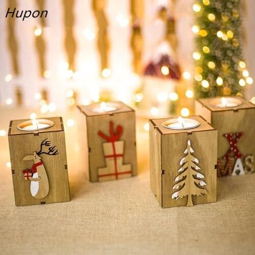 Navidad 2020 Wood Candle Holders Tealight Candlesticks Lantern Vintage Christmas Decorations for Home New Year Party Decor Gifts
