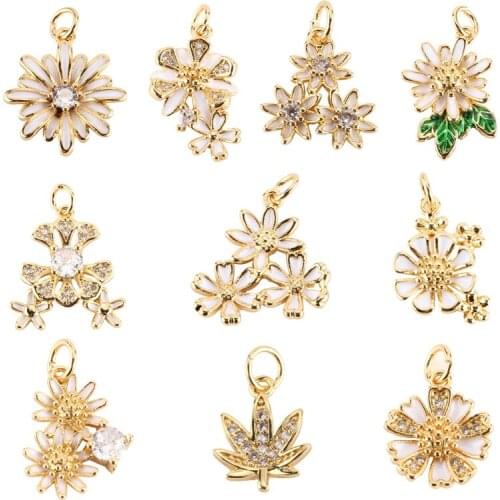 Charm Charms for Jewelry Making Supplies Gold Flowers Daisies Diy Earring Necklace Metal Copper Mosaic CZ Zircon Accessories