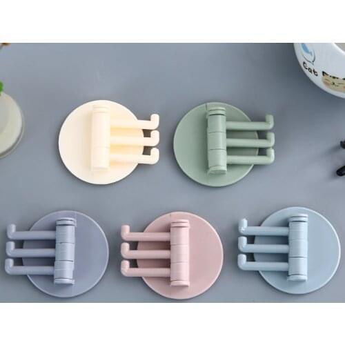 Pure Color Wall Hanger Adhesive Hook Rotatable Multipurpose Rack Transparent Strong Self Bathroom Seamless Kitchen Supplies