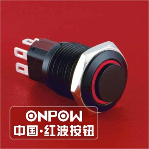 ONPOW 16mm Momentary IP65 No-fixation Tri-color Black anodized brass Anti-vandal Push Button Switch (GQ16-KH-11E/J/A) CE,ROHS