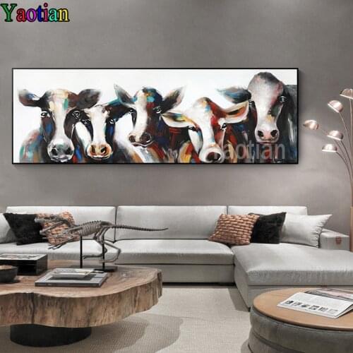 Original Abstract Art DIY Diamond Painting Five Cows 5d Cross Stitch Diamond Embroidery Animal Needlework Picture Of Rhinestones