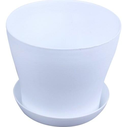 Plastic Plant Flower Pot Planter With Saucer Tray Round Gloss Home Garden Decor, White Upper Caliber -, 17cm / 6.69"