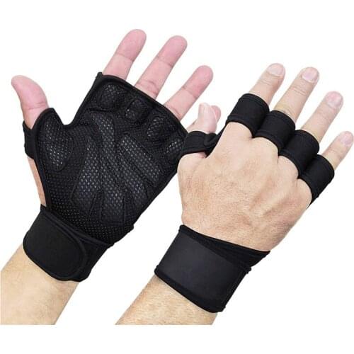 Half Finger Weight Lifting Gloves SBR Diving Fabric Gym Fitness Gloves Hand Palm Protector With Wrist Wrap Crossfit Workout