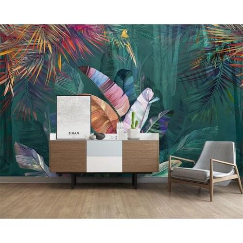 Beibehang Custom Nordic hand-painted tropical plants banana leaf palm leaf parrot mural TV background wallpaper papier peint