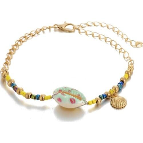 Pop vintage gold alloy multi color bead Anklet Bohemia shell scallop Anklet