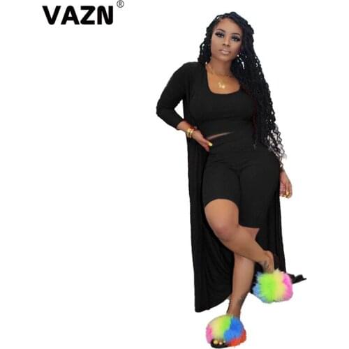 VAZN 2020 Casual New Loose O-neck Solid Three Piece Set Summer Beach 2 Piece Set Women Full Sleeve Full Pant Summer Sets