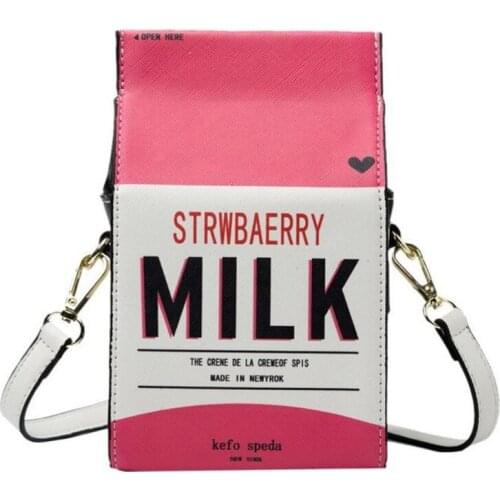 Cute Strawberry Milk Box Shoulder Crossbody Bag Fashion Women Purses Handbags Cartoon Design Casual Clutch for Girls