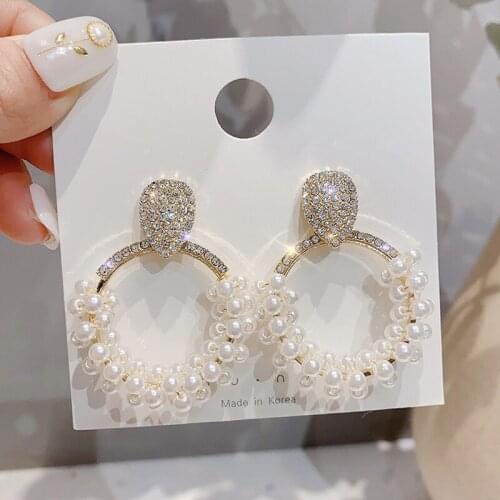 Stud Earrings for Women Fashion Crystal Pearl Hypoallergenic Geometry Eardrop Light Luxury Charm Jewelry Accessories Wholesale