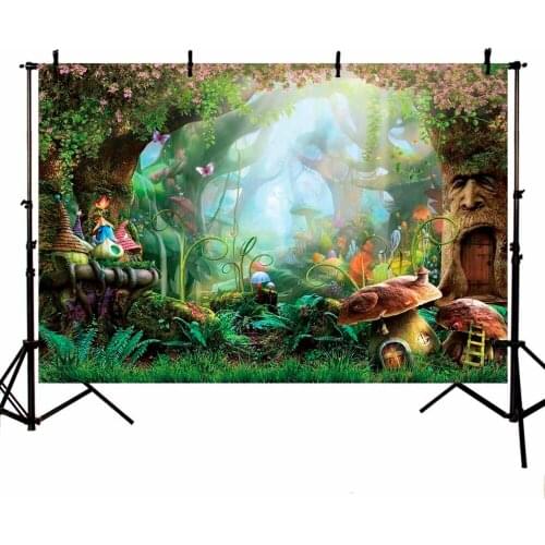 Fairy Tale Forest Photography Backdrops Children Backgrounds Photo Studio Mushrooms Elves Flowers Photo Background LV-077
