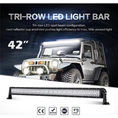 Triple-Row 42" inch Straight LED Work Light Bar Spot Flood Beam Offroad 3-Row Led Driving Light Bar Truck Pickup SUV ATV 12V