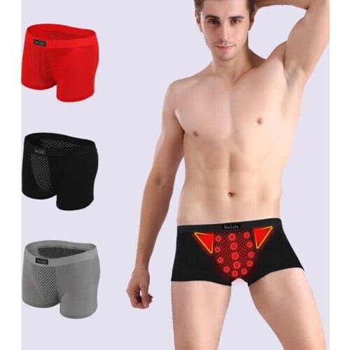 Magnetic Underwear Men Boxer Shorts Cotton U Convex Sexy Mens Boxers Boxershorts Magnet Therapy Underpants Male Panties Black