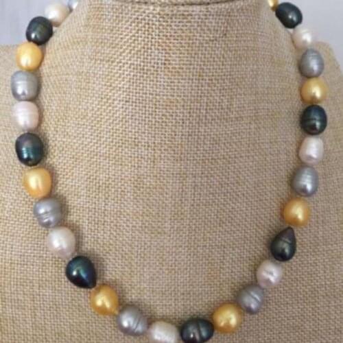 Gorgeous 10-12mm south sea baroque multicolor pearl necklace 20inch 925silver