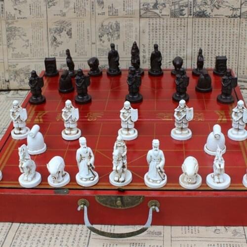 High-grade Antique Wooden Chinese Chess Game Set Folding Chessboard Chinese Traditions Resin Chess Pieces Board Game Yernea