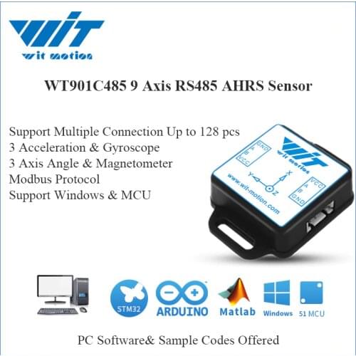 WitMotion WT901C485 Multi-Connected 9 Axis RS485 Modbus Sensor Angle + Acceleration + Gyro + Magnetometer Inclinometer on PC