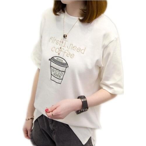 2018 New Fashion Print Letter Women Summer T-Shirts Short Sleeve Embroidery Top Women Pullovers Loose Casual Women T-Shirts Q242