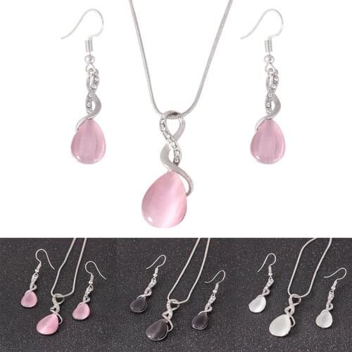 1Set Fashion Opal Crystal Cross Water Drop Necklace Earrings Set Accessories Gifts For Women Choker Beach Fashion Jewelry