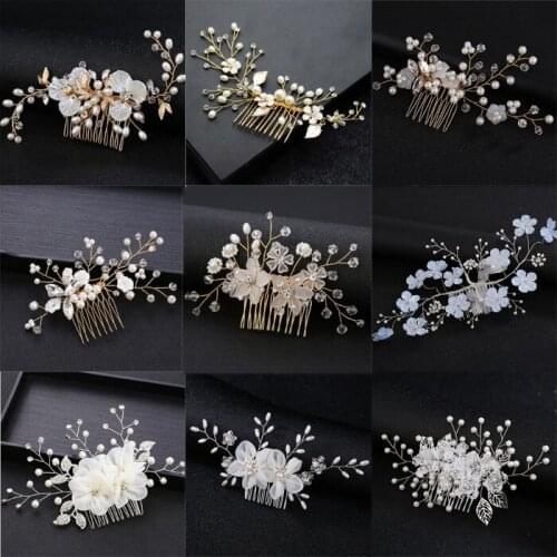 Wedding Prom Crystal Pearls Flower Hair Combs Bridal HairAccessories Jewelry Handmade Women Head Ornaments Headpieces for Bride