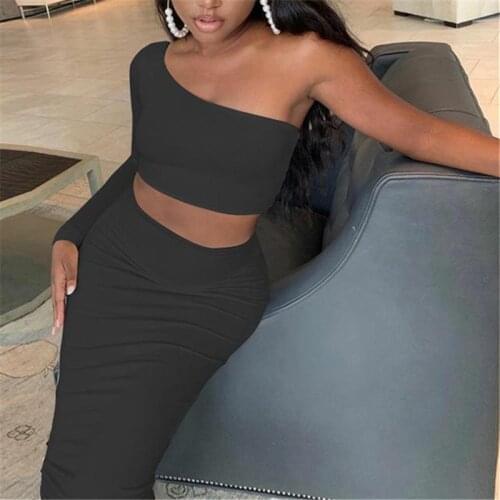 2021 spring Women Sexy Bodycon Dress Fashion 2-piece set Long Sleeve Dresses Female Party Club Black Dress