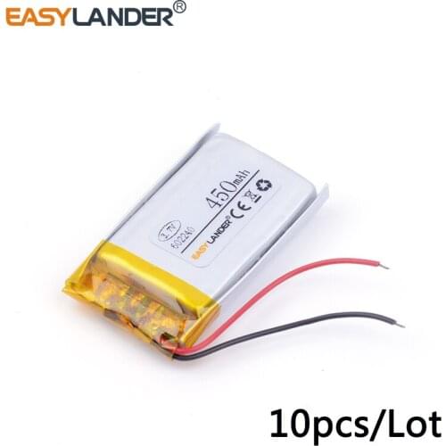 10pcs/Lot 602240 3.7V 450MAH lithium Li ion polymer rechargeable battery of CE FCC ROHS certification authority Sports headphone