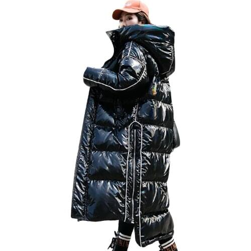 2019 Winter Glossy Down Parka Womens Warm White Duck Down Jacket Coat Female Long Warm Thick Down Coats Personality Couple Coat