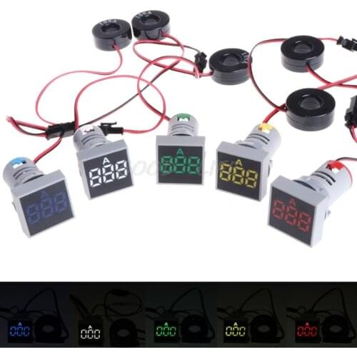 22MM 0-100A Digital Ammeter Current Meter Indicator Led Lamp Square Signal Light