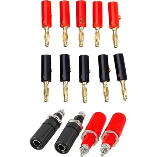 4 Pcs Metal Body 4mm Female Banana Socket 7mm Thread Binding Post Terminals & 10 x Audio Speaker Screw Banana Gold Plate Plugs C