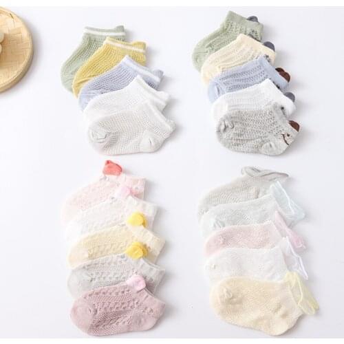 5 Pairs/lot Baby Socks Summer Mesh Breathable Cotton Infant Socks Children Kids Boys Girls Cartoon Short Sock For 1-3Years