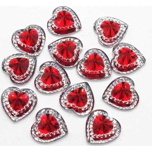 50pcs 14mm Red Heart Shiny Rhinstone Flatback Cabochon Scrapbooking for Phone/Wedding Decoration Craft