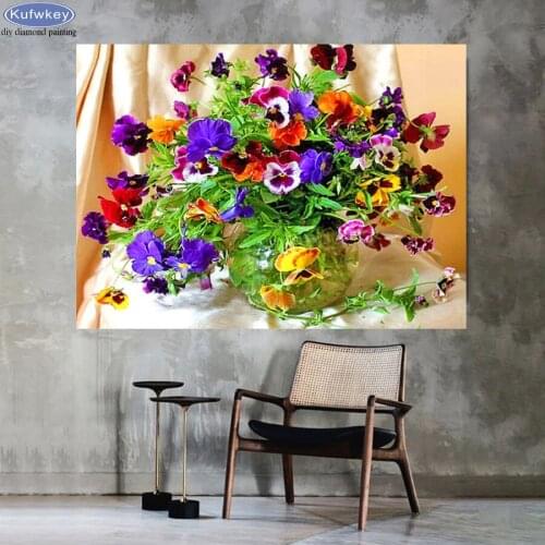 5D Diamond Painting Pansy Corner Violet Diamond Embroidery Flower Cross Stitch Kit Full Square Rhinestone Mosaic Daisy Flowers