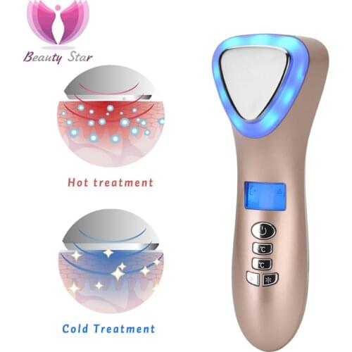 Beauty Star Cryotherapy Ultrasonic Vibration Massager Hot Cold Hammer Lymphatic Drainage Face Firming Wrinkle Removal Machine