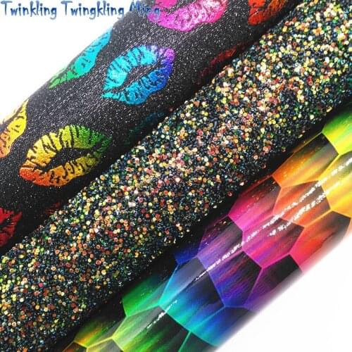 Glitter leather, Lips Printed Glitter Fabric, Rainbow Synthetic Leather For Bow A4 21x29CM Twinkling Ming KM273