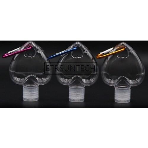 100pcs 50ml Travel Clear Keychain Bottle Heart Refillable Empty Leakproof Squeeze Container for Lotion Hand Sanitizer