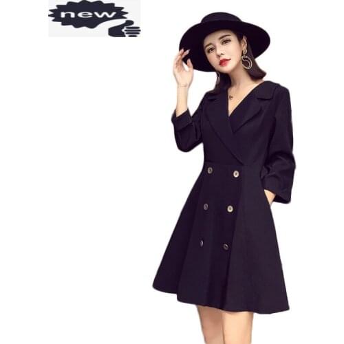 Elegant 2021 New Fashion Womens Streetwear Long Double Breasted Coats V-Neck Temperament High Waist Slim Dress Suits