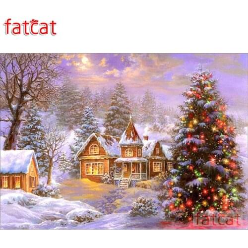 FATCAT Christmas tree cottage scenery diy diamond painting cross stitch full square round drill diamond embroidery sale AE3130