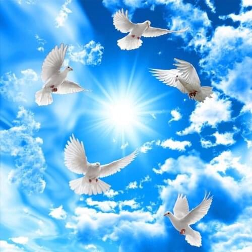 Blue Sky White Clouds Sunshine Ceiling Mural Wallpaper 3D White Pigeon Zenith Frescoes Living Room Bedroom Hotel Papel De Parede