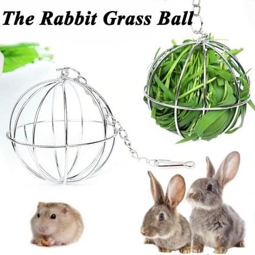 Stainless Steel Pet Rabbits Toys Round Sphere Feed Dispense Exercise Hanging Straw Ball For Guinea Pig Hamster Rat