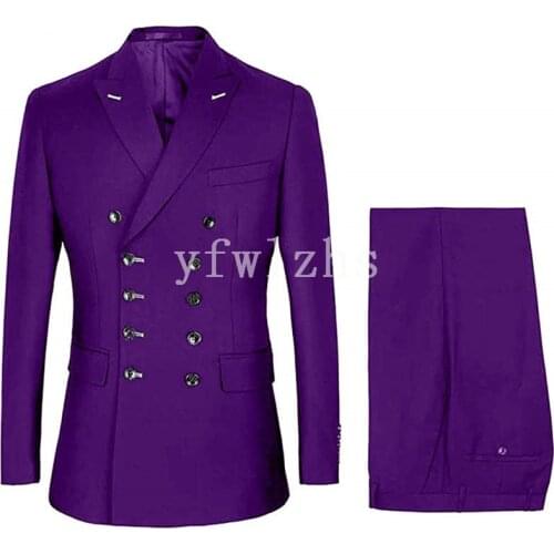 Handsome Double-Breasted Groomsmen Peak Lapel Groom Tuxedos Mens Wedding Dress Man Blazer Prom Dinner (Jacket+Pants+Tie) A135