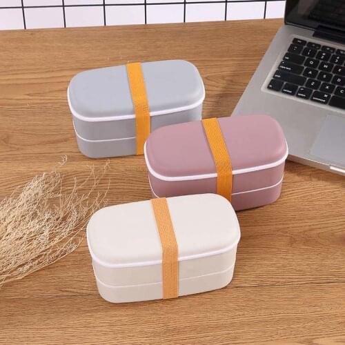 600ml Healthy Material Lunch Box 2 Layer Wheat Straw Bento Boxes Microwave Dinnerware Food Storage Container Lunchbox