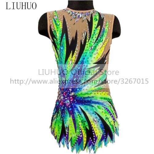 LIUHUO Womens Girls' Adult Sleeveless Performance Rhythmic Gymnastics Competition Leotard Ice Figure Skating Dress Tights Kids