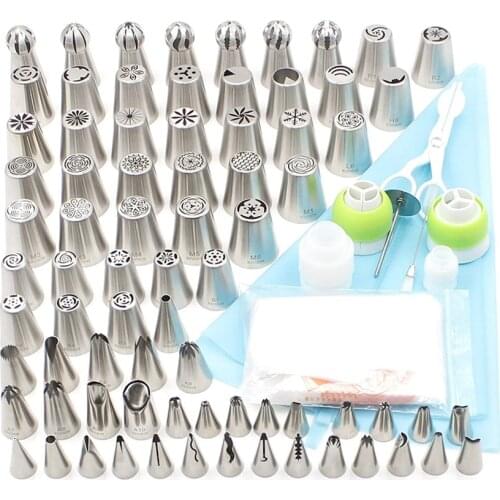 109pcs Cake Decorating Kit Case Baking Tools Set Piping Tips Pastry Bags Reusable Silicone Bags Couplers Scrapers Flower Nail