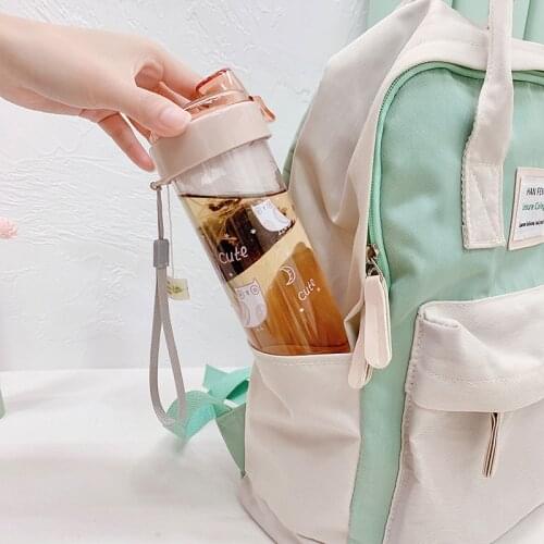 Cartoon portable water cup female small plastic cup cute girl heart large capacity water bottle tea cup with rope coffee mug