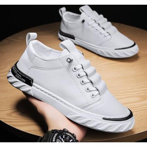 Mens shoes summer breathable leather panel shoes casual sports shoes white shoes