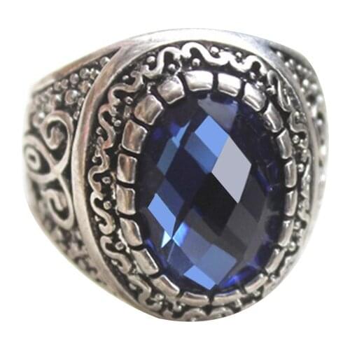 Size 7-11 New Fashion Ring Men Stone Blue Crystal Rings For Men Silver Color Man Accessories Jewelry Vintage