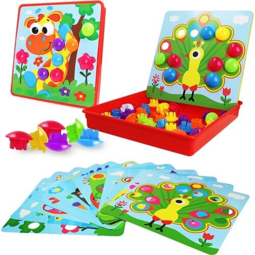 Assembly Mushroom Nail Kit Puzzle Toys 3D Button Animal Cartoon Pattern Jigsaw Kids Gift Early Educational Toys for Children