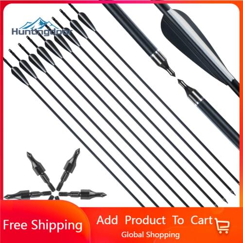 Huntingdoor Black Glass Fiber Hunting Arrows 80cm Diameter 8mm Plastic Feather Replaceable Arrow Point for Pratice Archery