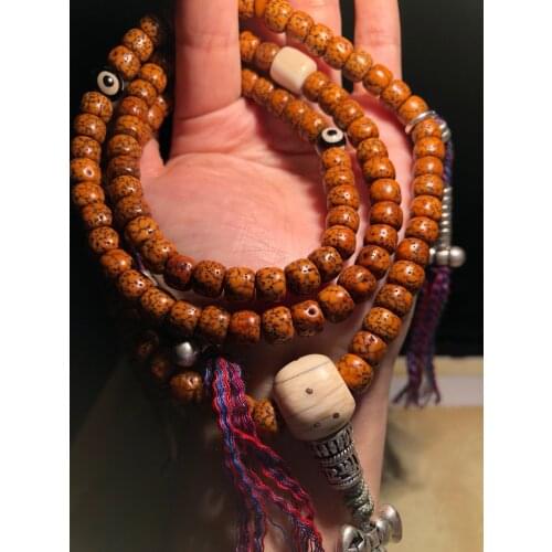 Wholesale Old Objects Bodhi Seed Rosary Buddha Beads Necklace Sweater Chain Leopard Bone Three Eyed Dzi Copper Counter