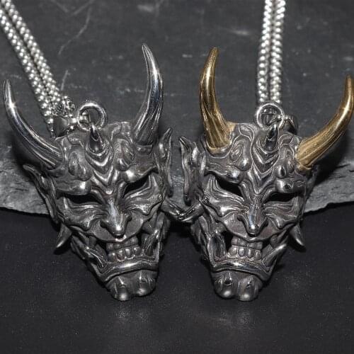 Mens Necklace Stainless Steel Demon Mask Pendant Retro Punk Style Monster Skull Necklace Jewelry Gift