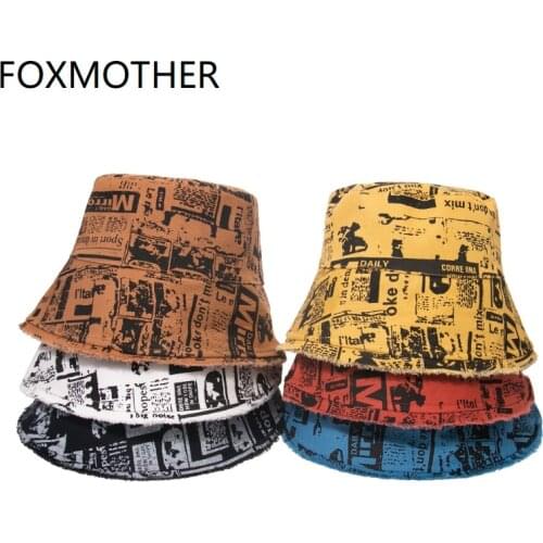 FOXMOTHER New Panama Bob Cap Yellow Black Blue Tie Dye Graffiti Newspaper Letter Bucket Hats Gorras Hip Hop Caps Women Ladies