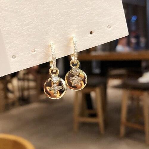 Silver Plated Asymmetric Micro Inlaid Zircon Star Shaped Round Earrings Charm Womens Party Exquisite Earrings Fashion Jewelry