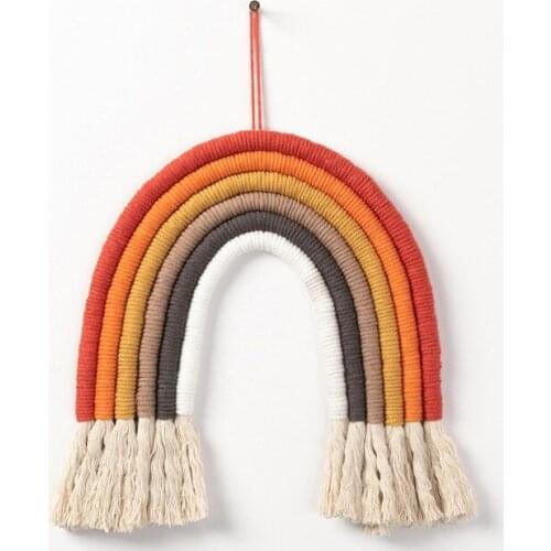Rainbow Wall Hanging Bohemian Tapestry Multicolor Cotton Rope Knitted Rainbow Tapestry for Kids Babys Room Home Wall Decor